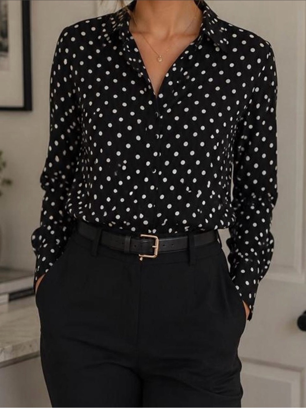 Fashion Nova Black Polka Dot Button-Down Shirt